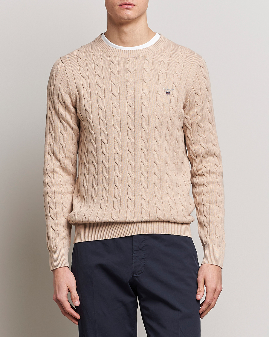 Homme | Pulls Et Tricots | GANT | Cotton Cable Crew Neck Dry Sand