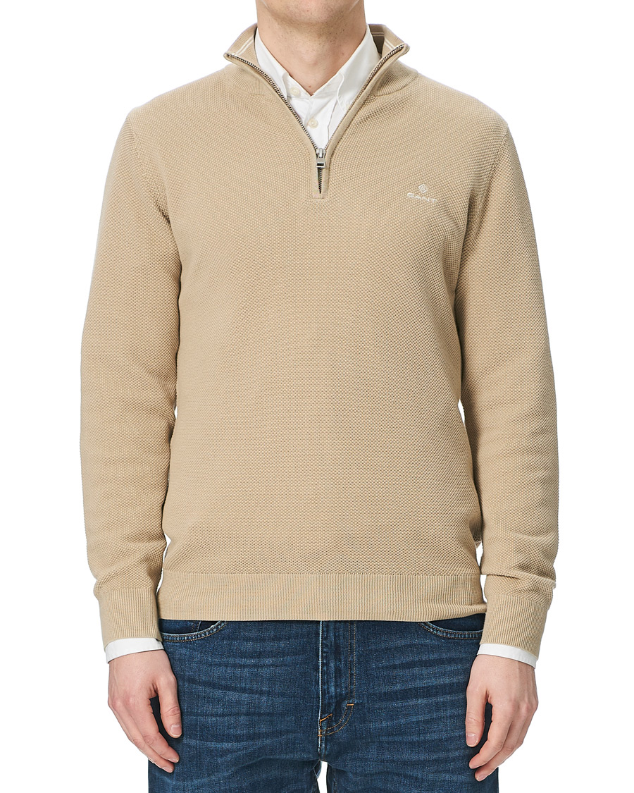 Homme | Pulls Et Tricots | GANT | Cotton Pique Half-Zip Sweater Dry Sand
