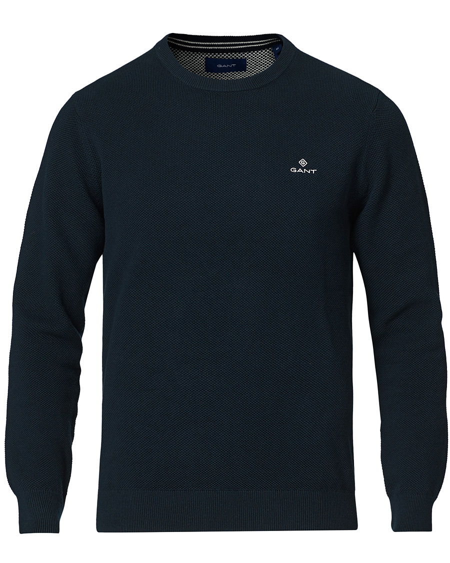 Homme | Pulls Et Tricots | GANT | Cotton Pique Crew Neck Eavning Blue