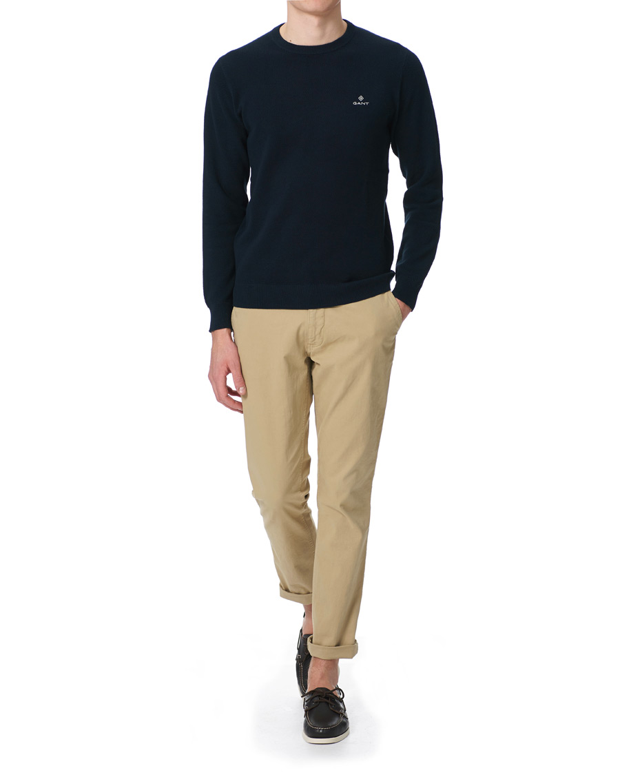 Homme | Pulls Et Tricots | GANT | Cotton Pique Crew Neck Eavning Blue