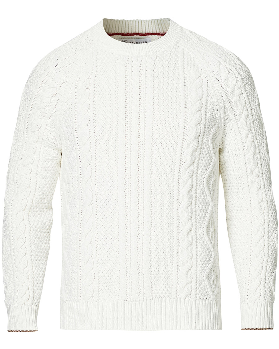 Homme | Pulls Et Tricots | Brunello Cucinelli | Cotton Aran Cable Sweater Off White