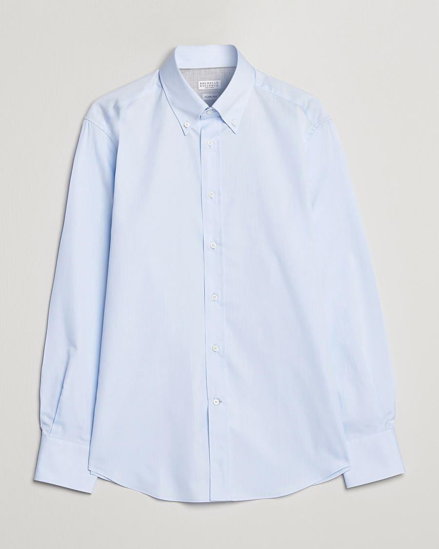 Homme | Chemises | Brunello Cucinelli | Slim Fit Twill Button Down Shirt Light Blue