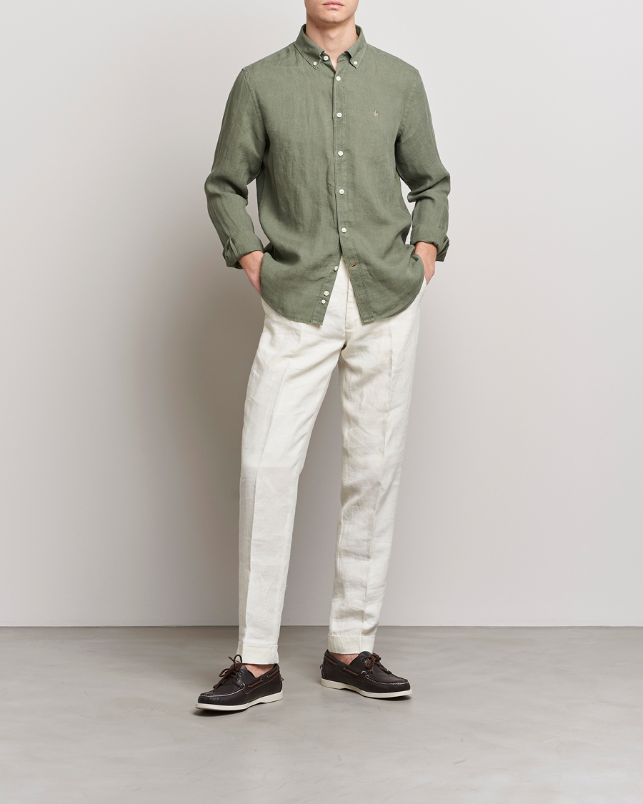 Homme | Chemises | Morris | Douglas Linen Button Down Shirt Olive