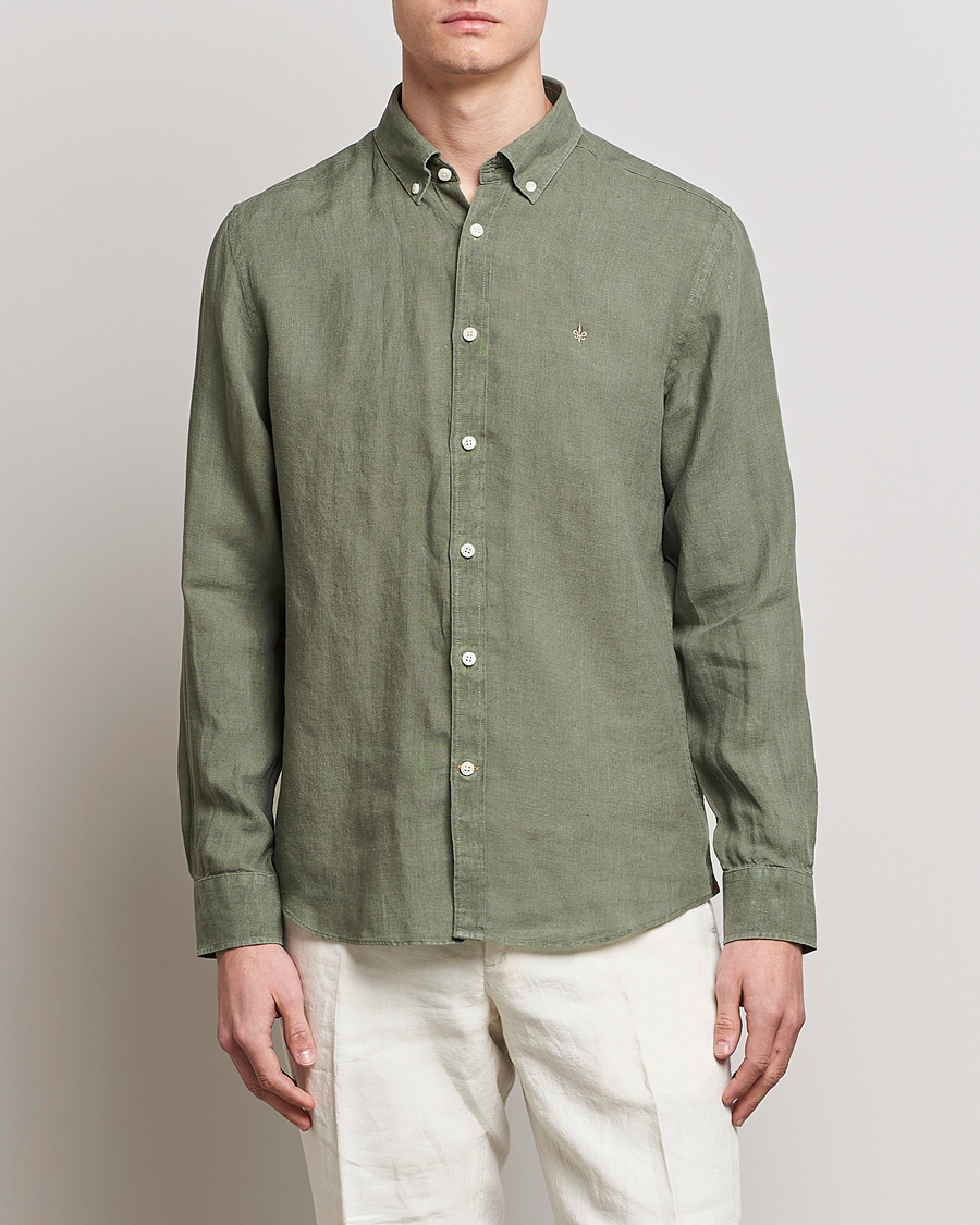 Homme | Preppy Authentic | Morris | Douglas Linen Button Down Shirt Olive