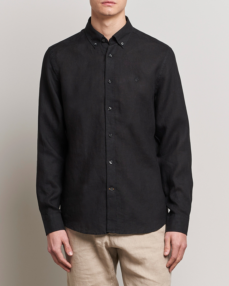 Homme | Preppy Authentic | Morris | Douglas Linen Button Down Shirt Black