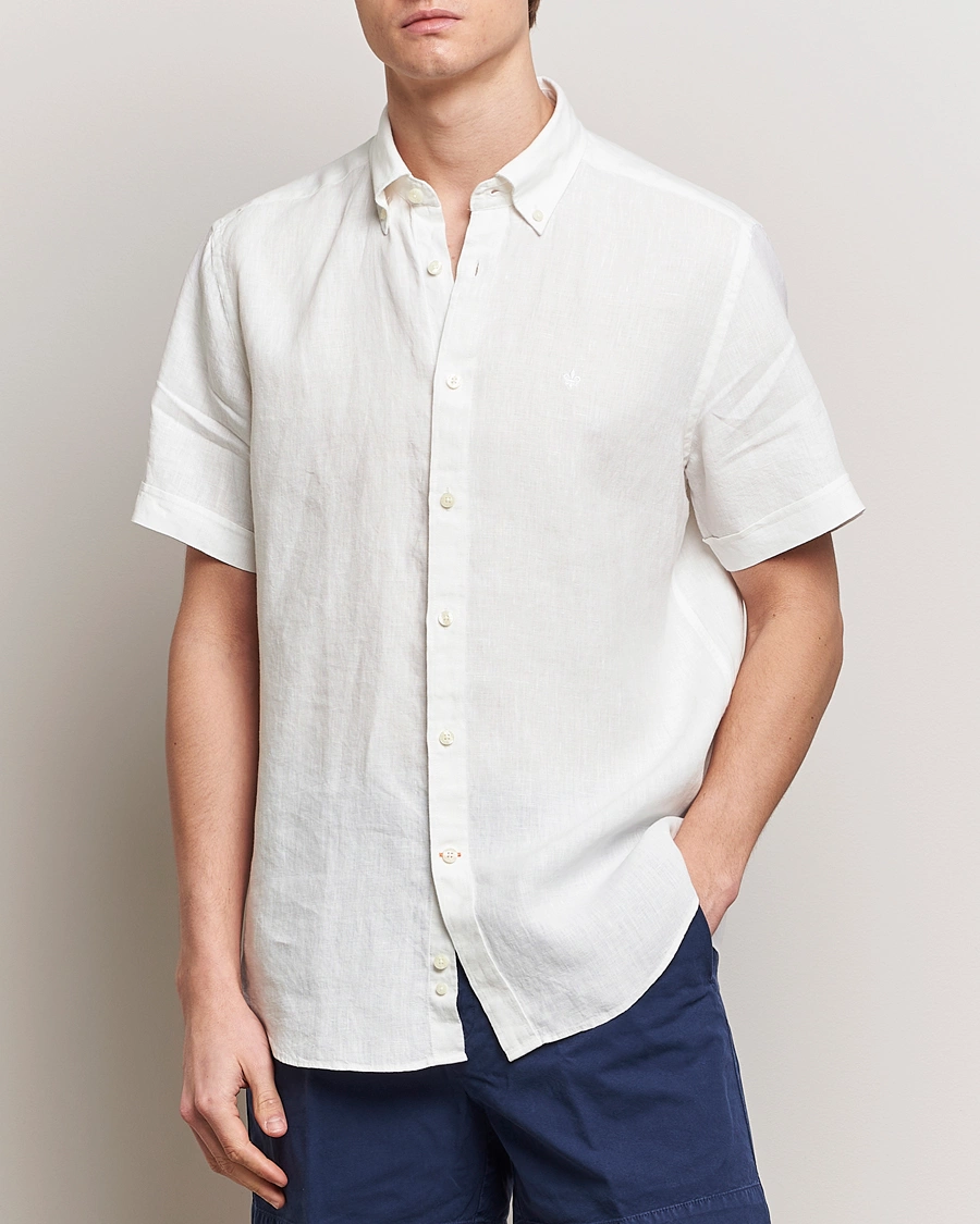 Homme | Chemises À Manches Courtes | Morris | Douglas Linen Short Sleeve Shirt White