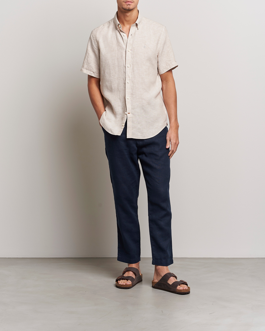 Homme | Chemises | Morris | Douglas Short Sleeve Linen Shirt Khaki