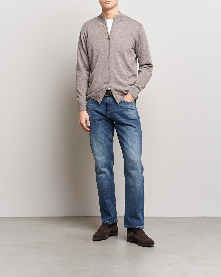 Homme | Pulls Et Tricots | Stenströms | Merino Wool Full Zip Mud Brown