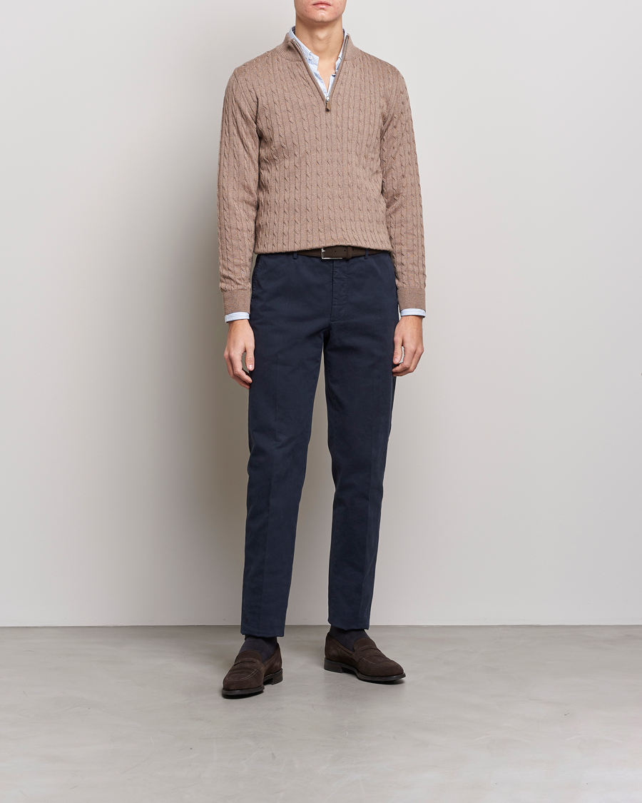 Homme | Pulls Et Tricots | Stenströms | Merino Wool Cable Half Zip Camel