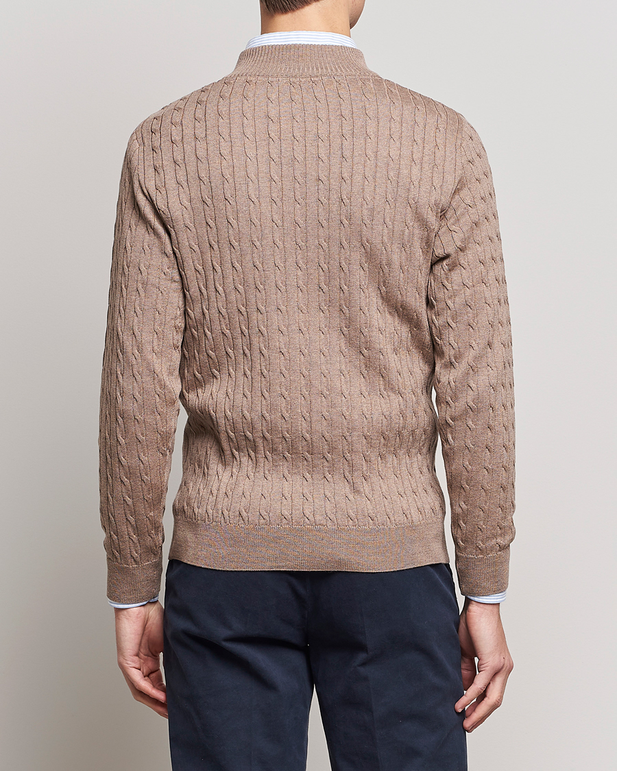 Homme | Pulls Et Tricots | Stenströms | Merino Wool Cable Half Zip Camel
