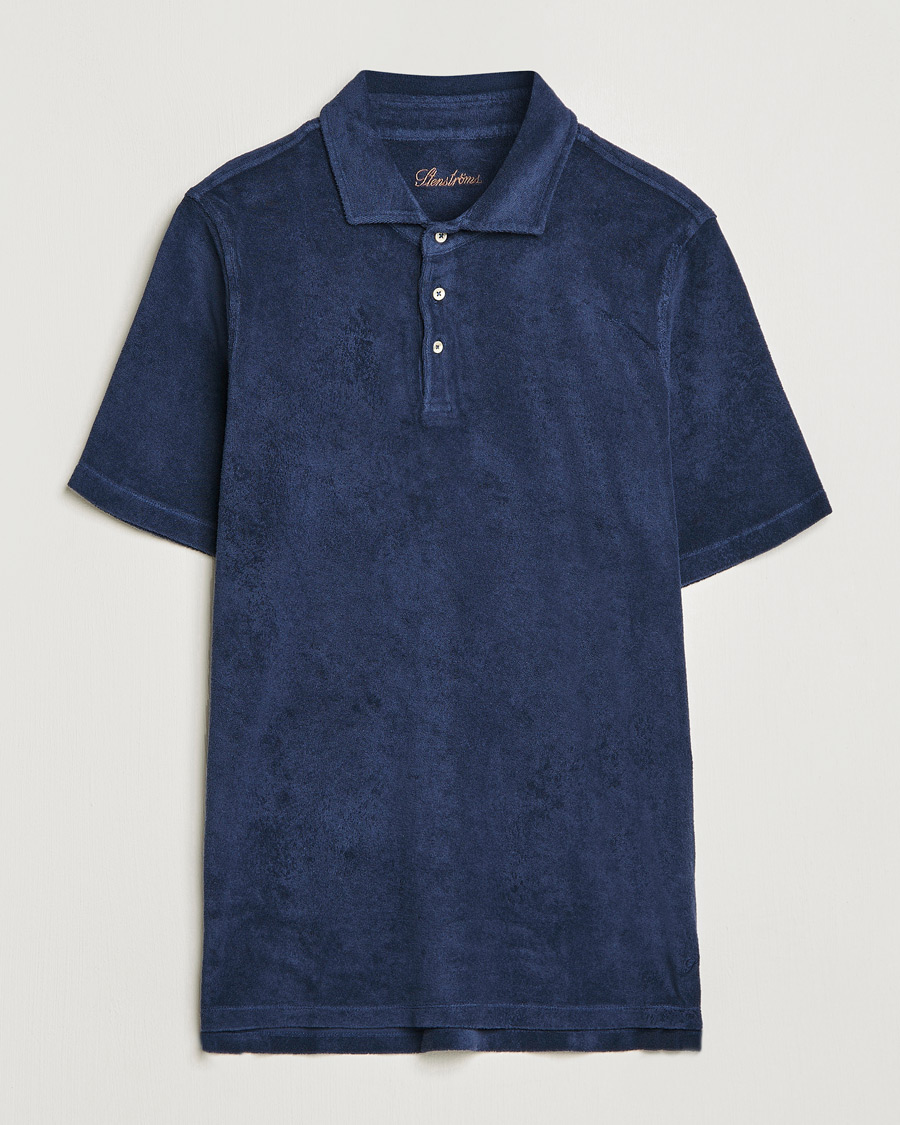 Homme | Polos | Stenströms | Terry Cotton Poloshirt Navy