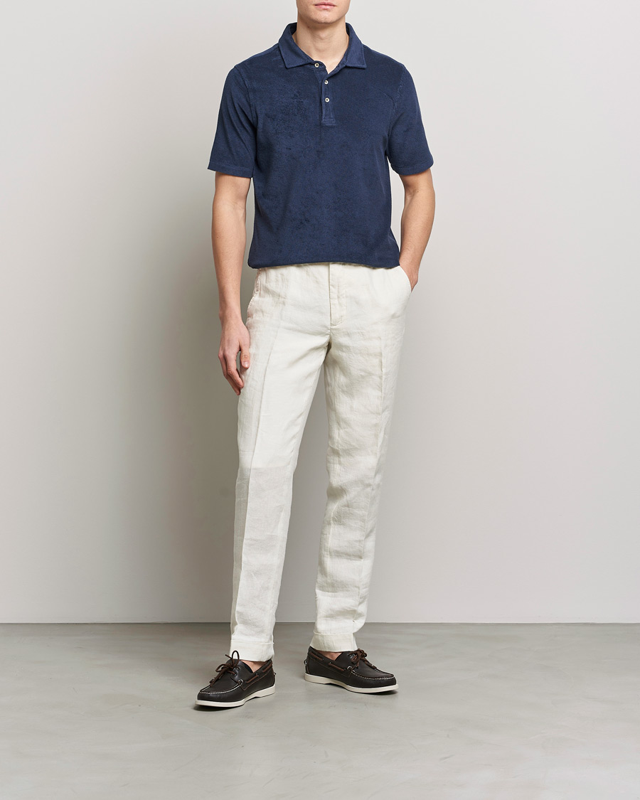 Homme | Polos | Stenströms | Terry Cotton Poloshirt Navy