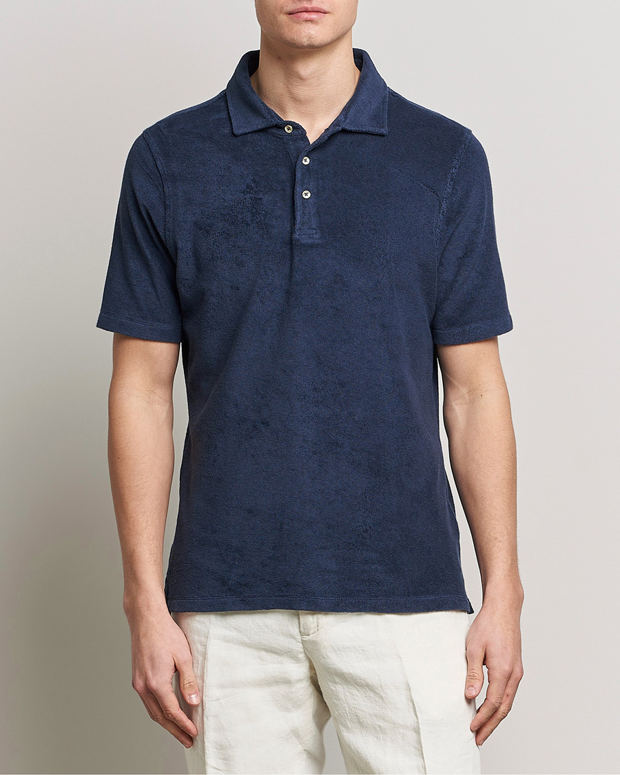 Homme | Polos | Stenströms | Terry Cotton Poloshirt Navy
