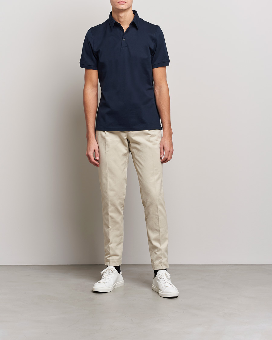 Homme | Polos | Stenströms | Cotton Polo Shirt Navy