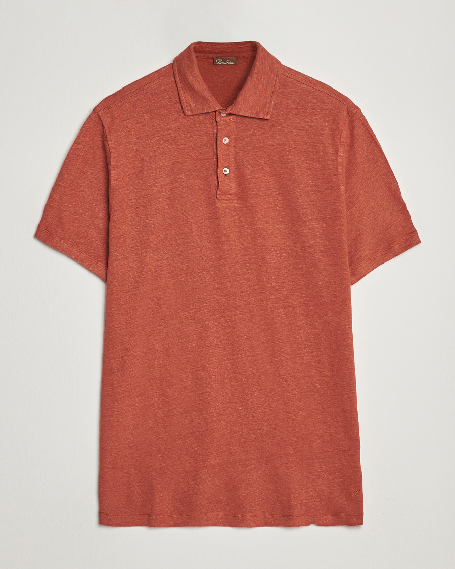 Homme | Polos | Stenströms | Linen Polo Shirt Rust