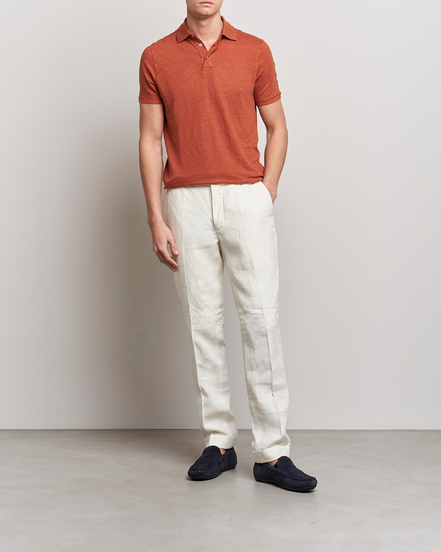 Homme | Polos | Stenströms | Linen Polo Shirt Rust