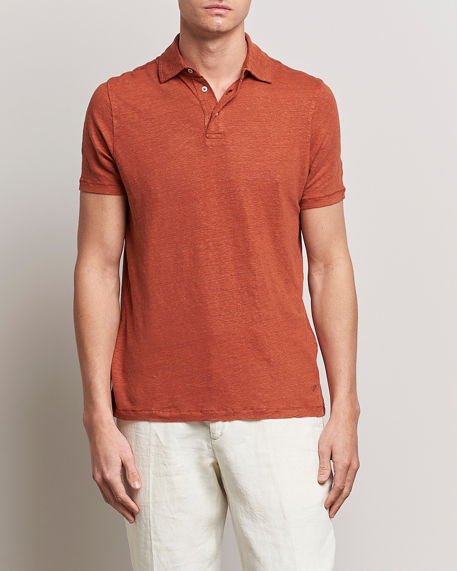 Homme | Polos | Stenströms | Linen Polo Shirt Rust