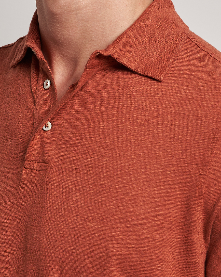 Homme | Polos | Stenströms | Linen Polo Shirt Rust