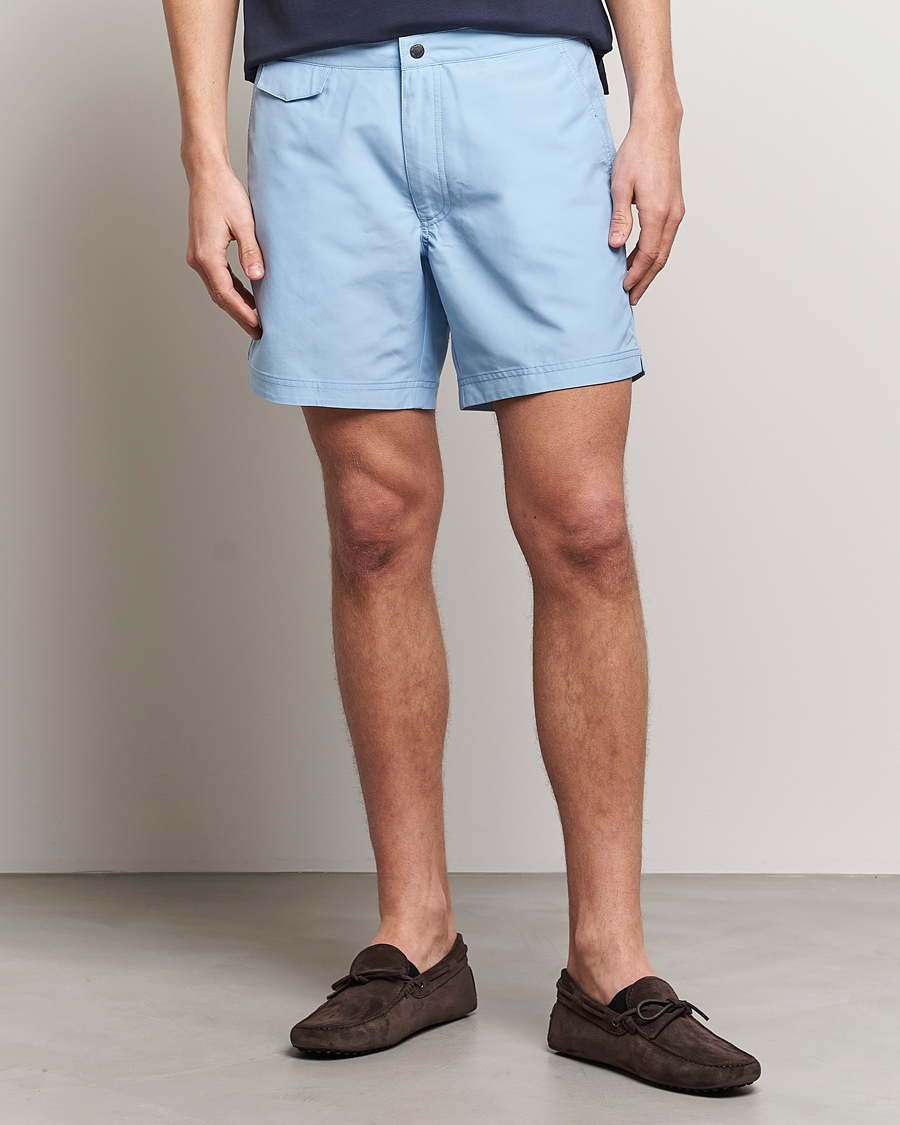 Homme | Maillots De Bain | Sunspel | Recycled Seaqual Tailored Swim Shorts Light Blue