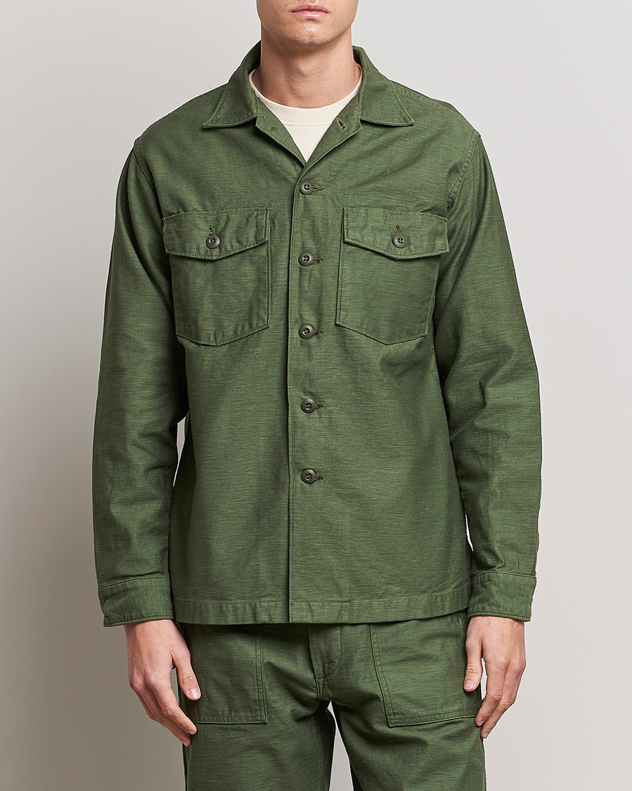 Homme | Casual | orSlow | Cotton Sateen US Army Overshirt Green