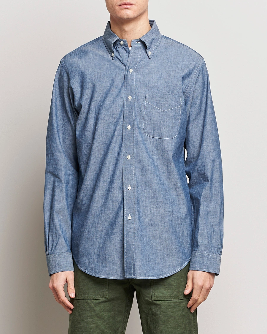 Homme | Sections | orSlow | Denim Button Down Shirt Light Blue
