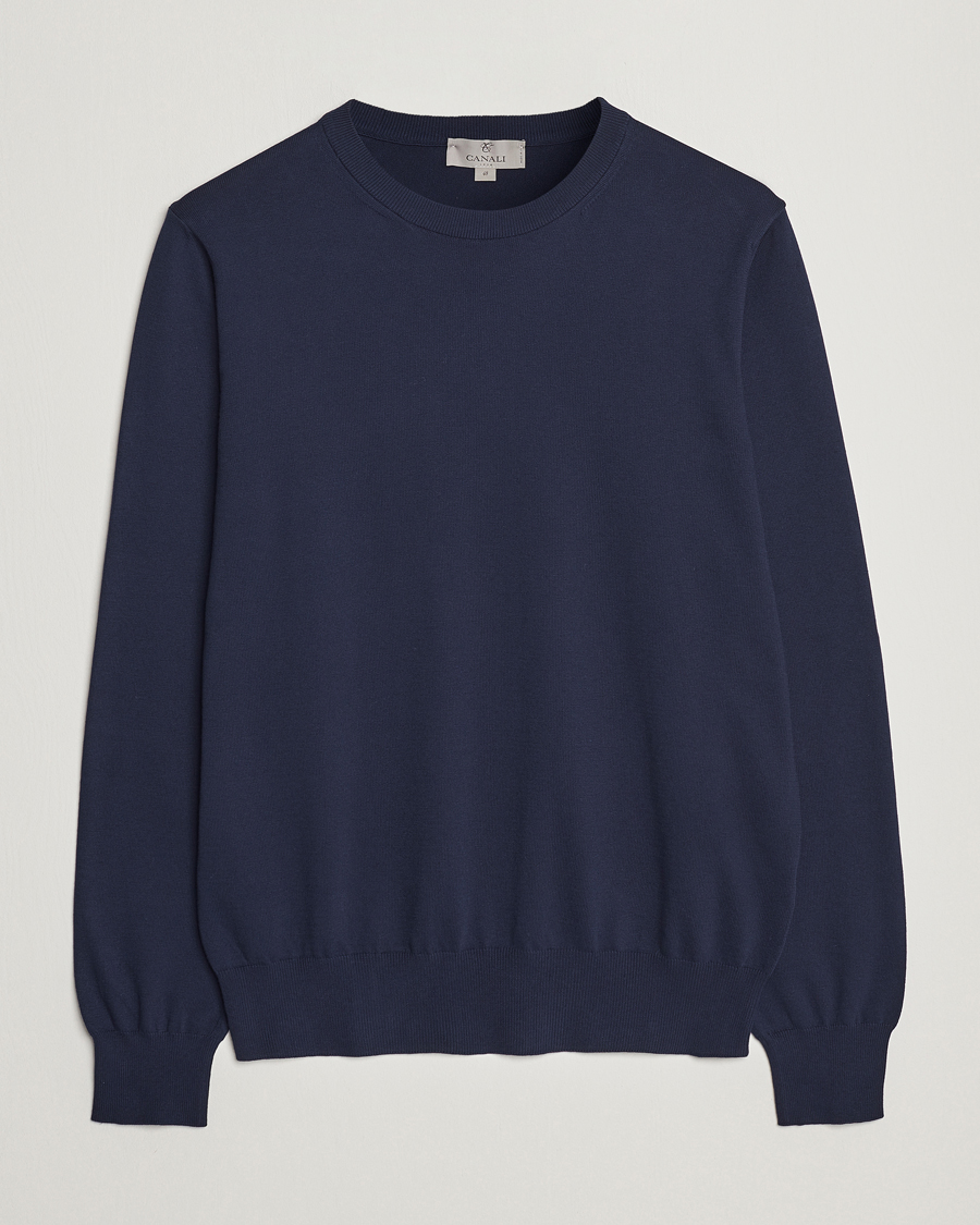 Homme | Pulls Et Tricots | Canali | Cotton Crew Neck Pullover Navy
