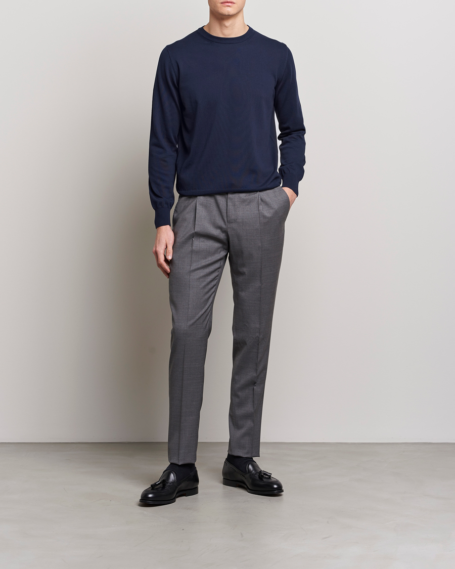 Homme | Pulls Et Tricots | Canali | Cotton Crew Neck Pullover Navy