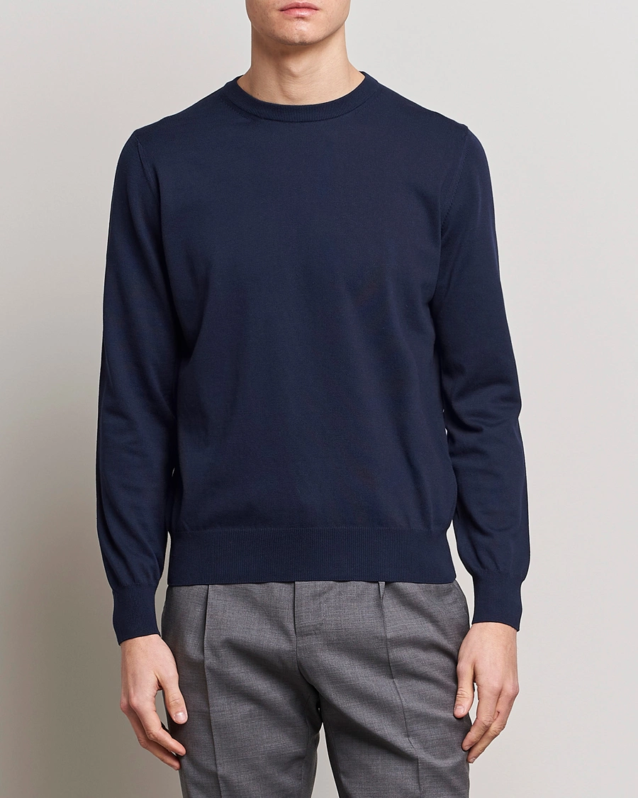 Homme | Italian Department | Canali | Cotton Crew Neck Pullover Navy