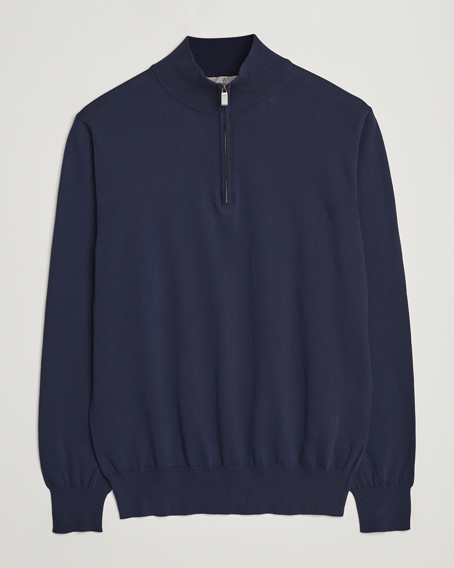Homme | Pulls Et Tricots | Canali | Cotton Half Zip Sweater Navy
