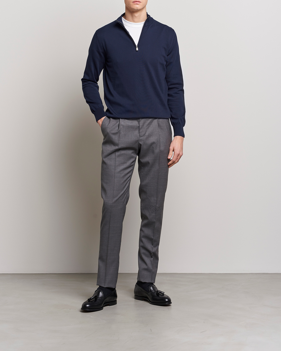 Homme | Pulls Et Tricots | Canali | Cotton Half Zip Sweater Navy