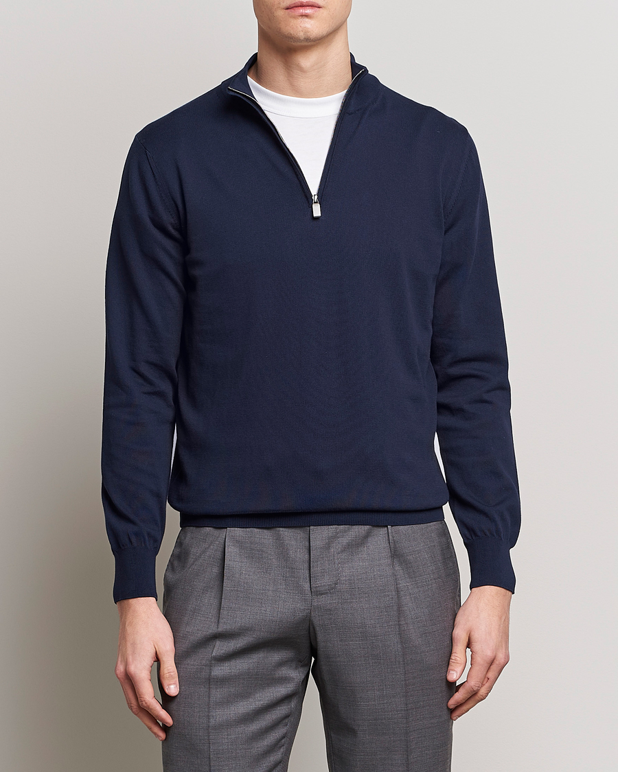 Homme | Pulls Et Tricots | Canali | Cotton Half Zip Sweater Navy