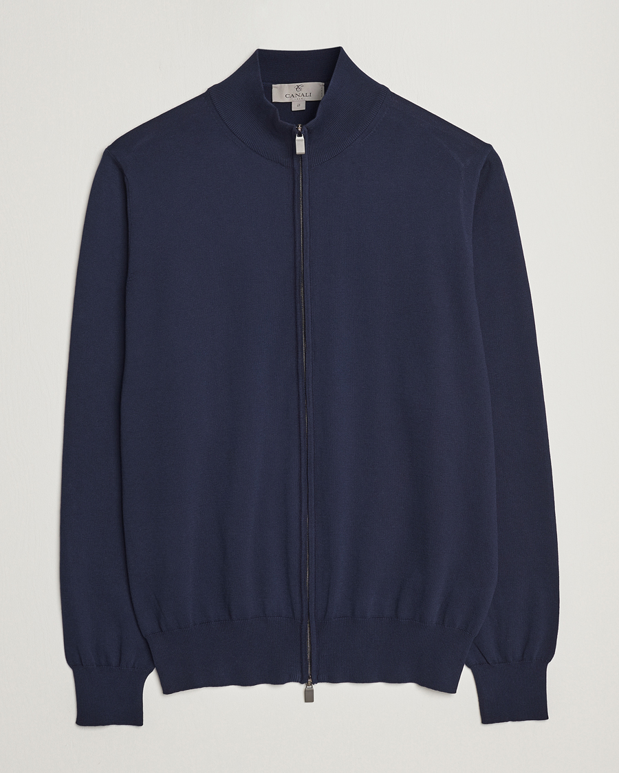 Homme | Pulls Et Tricots | Canali | Cotton Full Zip Sweater Navy