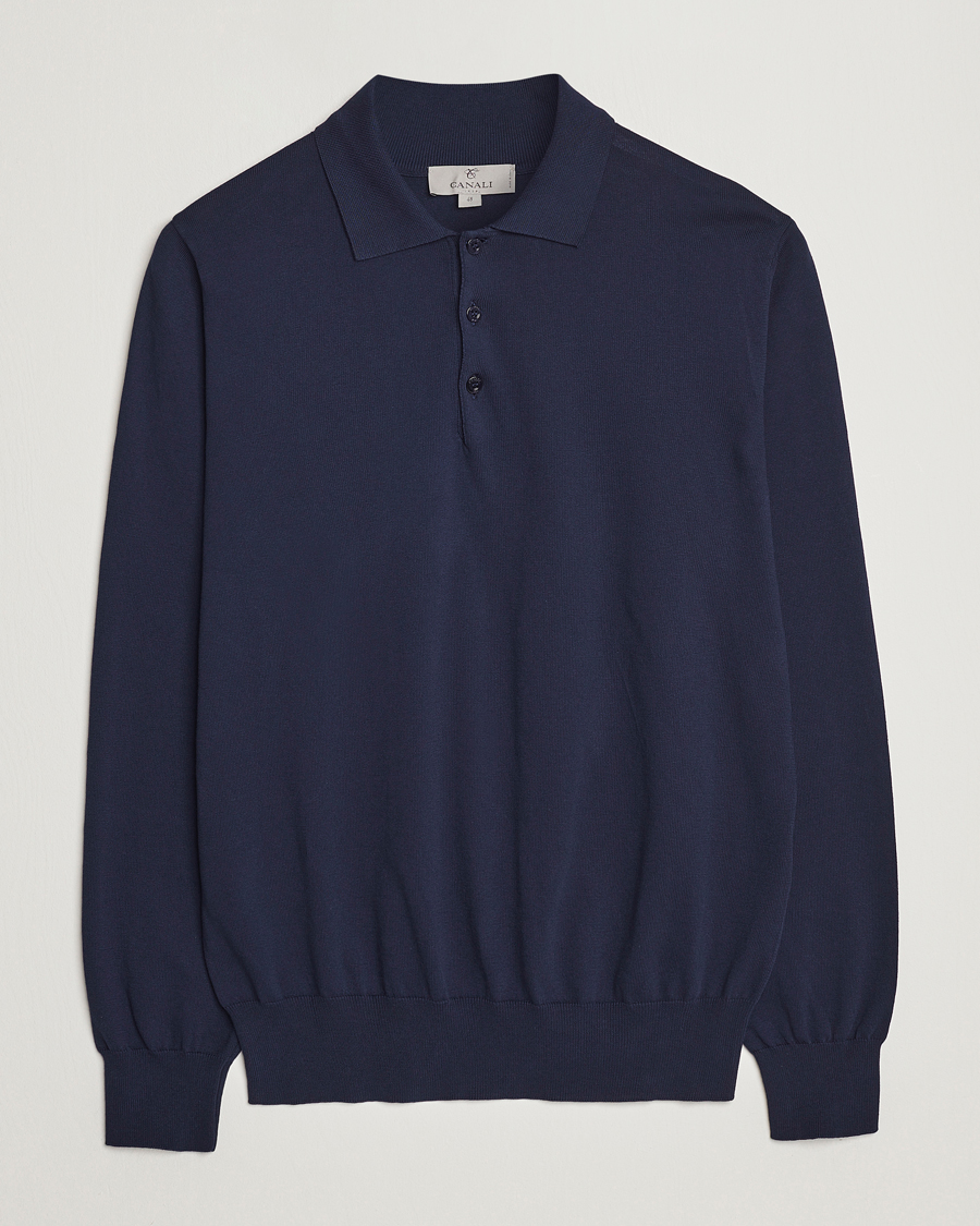 Homme | Pulls Et Tricots | Canali | Cotton Long Sleeve Polo Navy