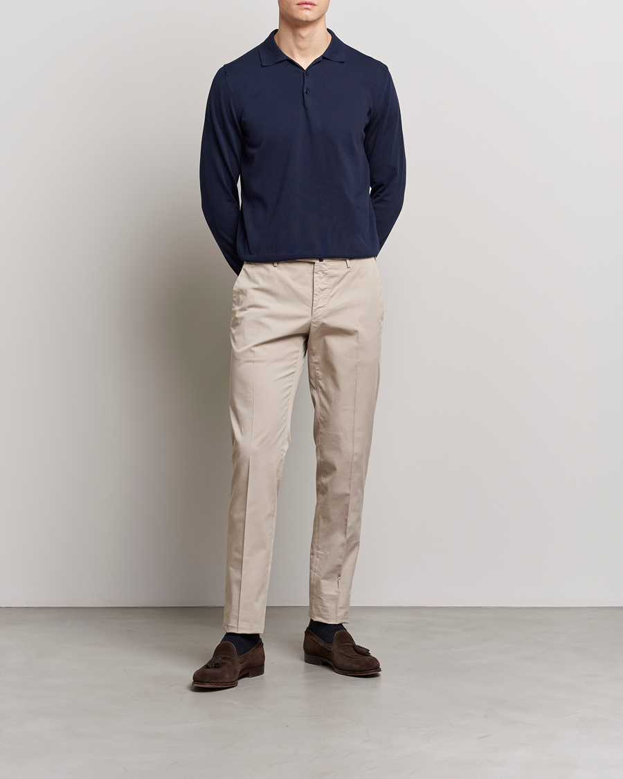 Homme | Pulls Et Tricots | Canali | Cotton Long Sleeve Polo Navy