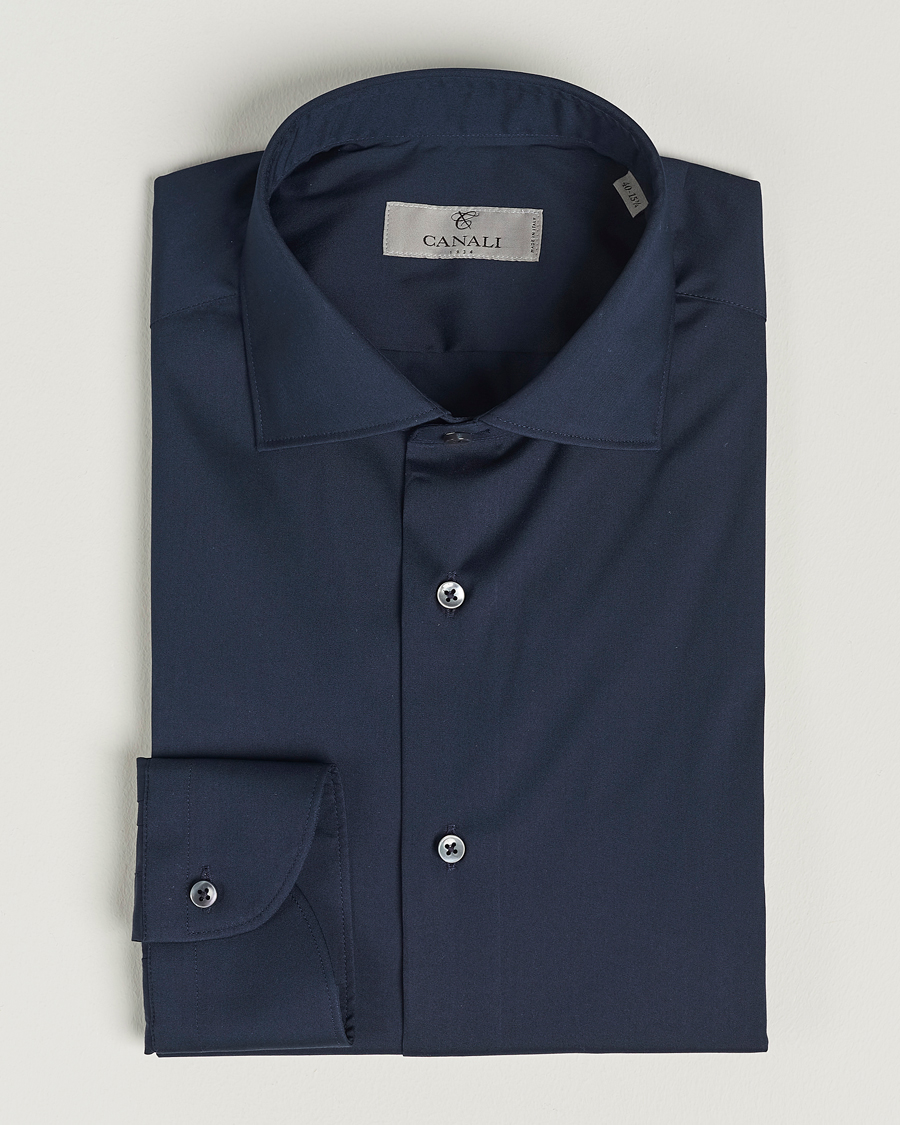 Homme | Chemises | Canali | Slim Fit Cotton/Stretch Shirt Navy