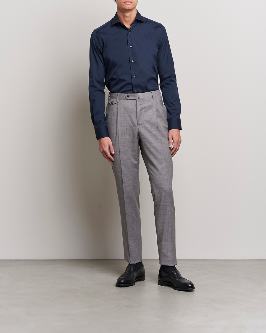 Homme | Chemises | Canali | Slim Fit Cotton/Stretch Shirt Navy
