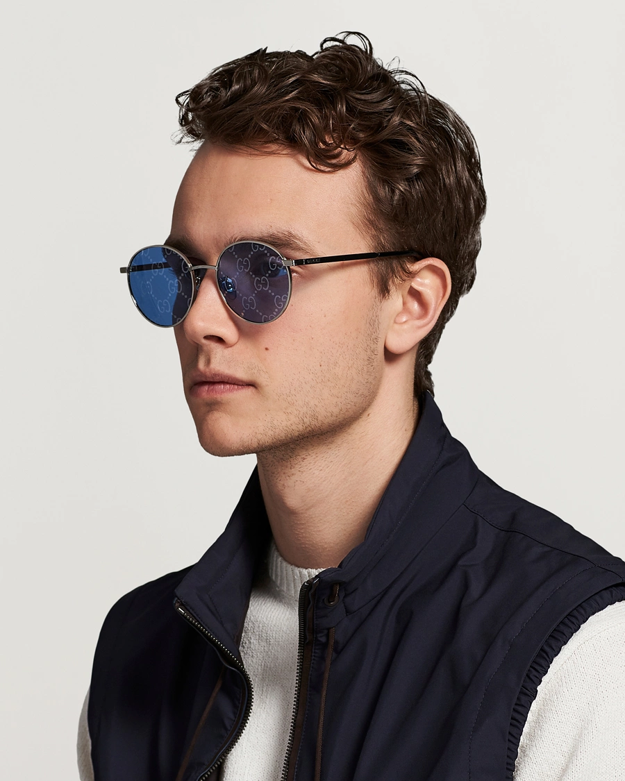 Homme | Lunettes De Soleil Rondes | Gucci | GG0944SA Sunglasses Silver/Blue