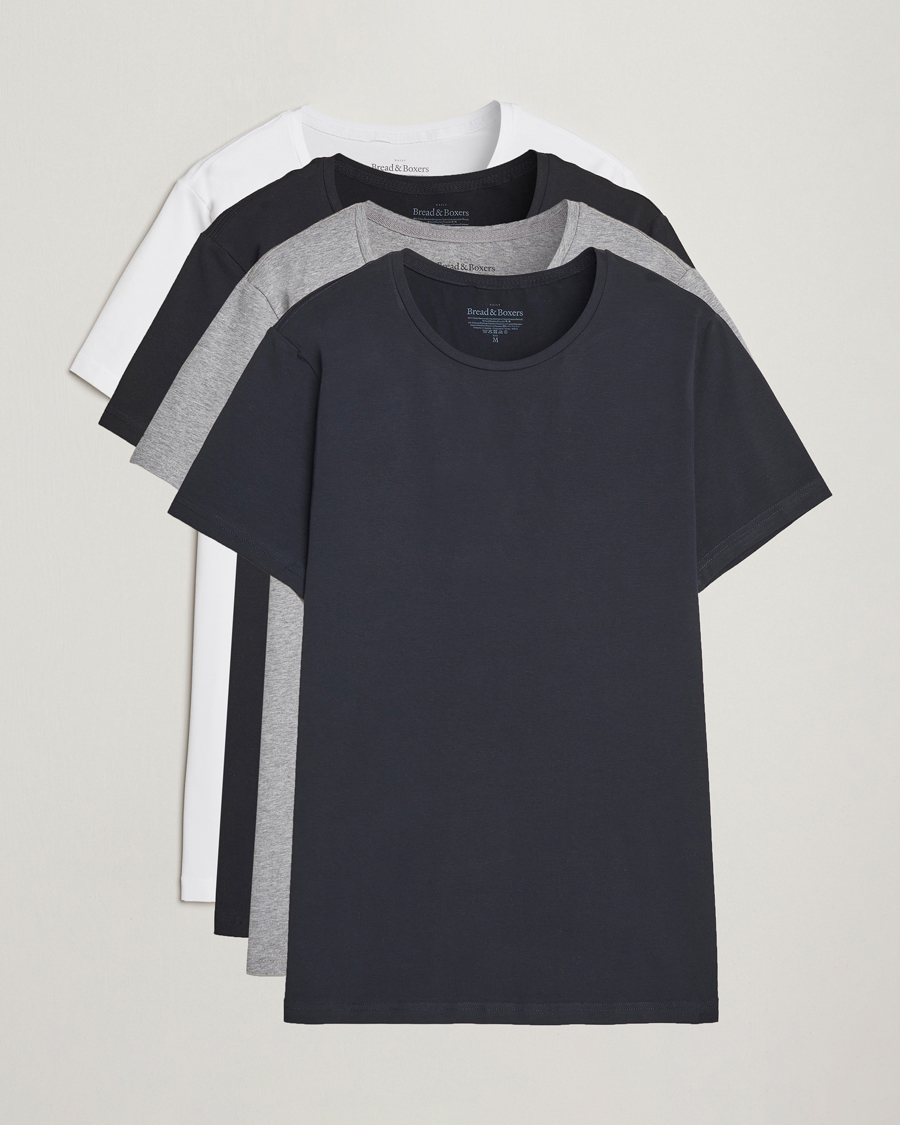 Homme | T-shirts | Bread & Boxers | 4-Pack Crew Neck Tee White/Black/Grey/Navy