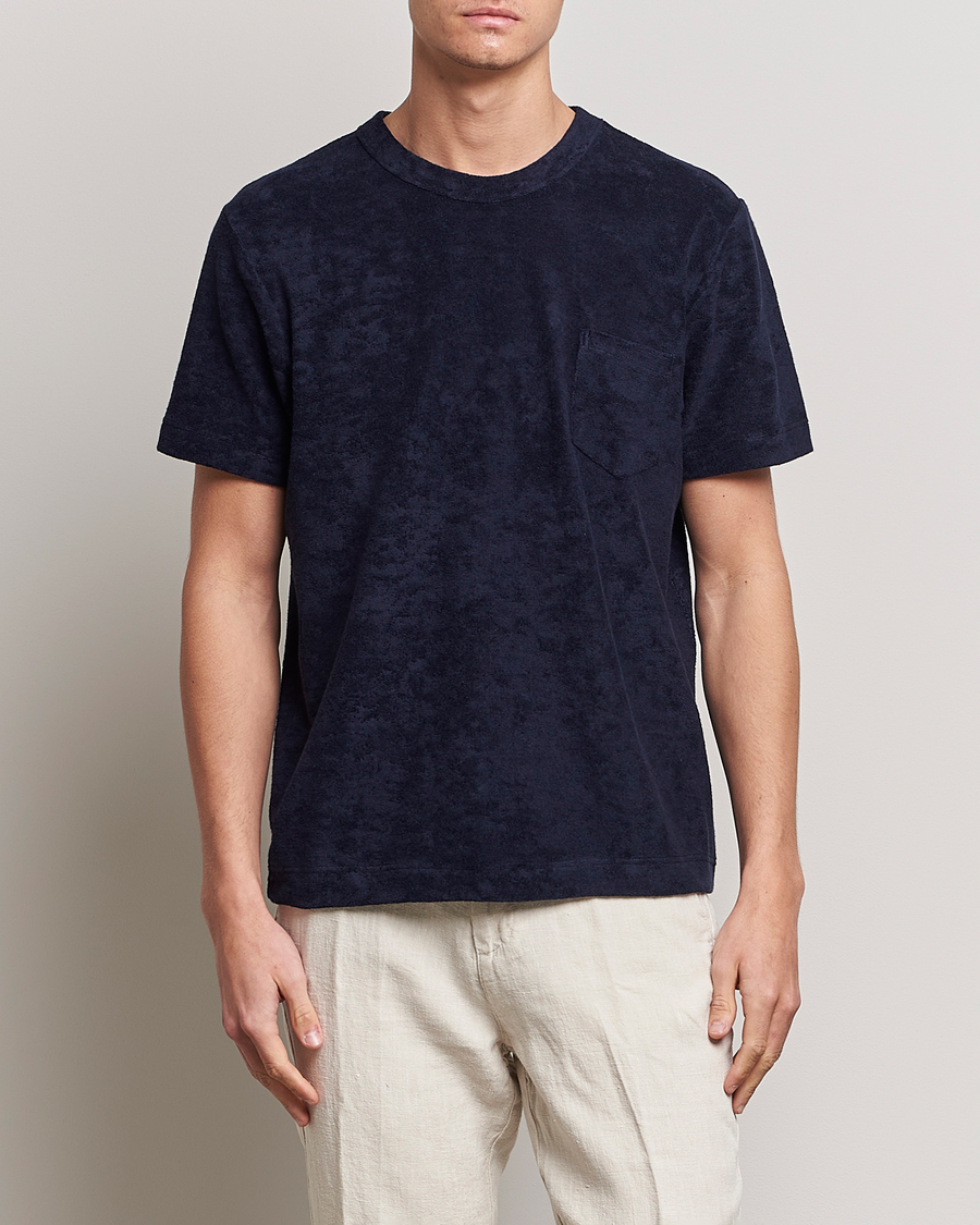 Homme | T-shirts | Howlin' | Fons Cotton Blend Terry Pocket Tee Navy