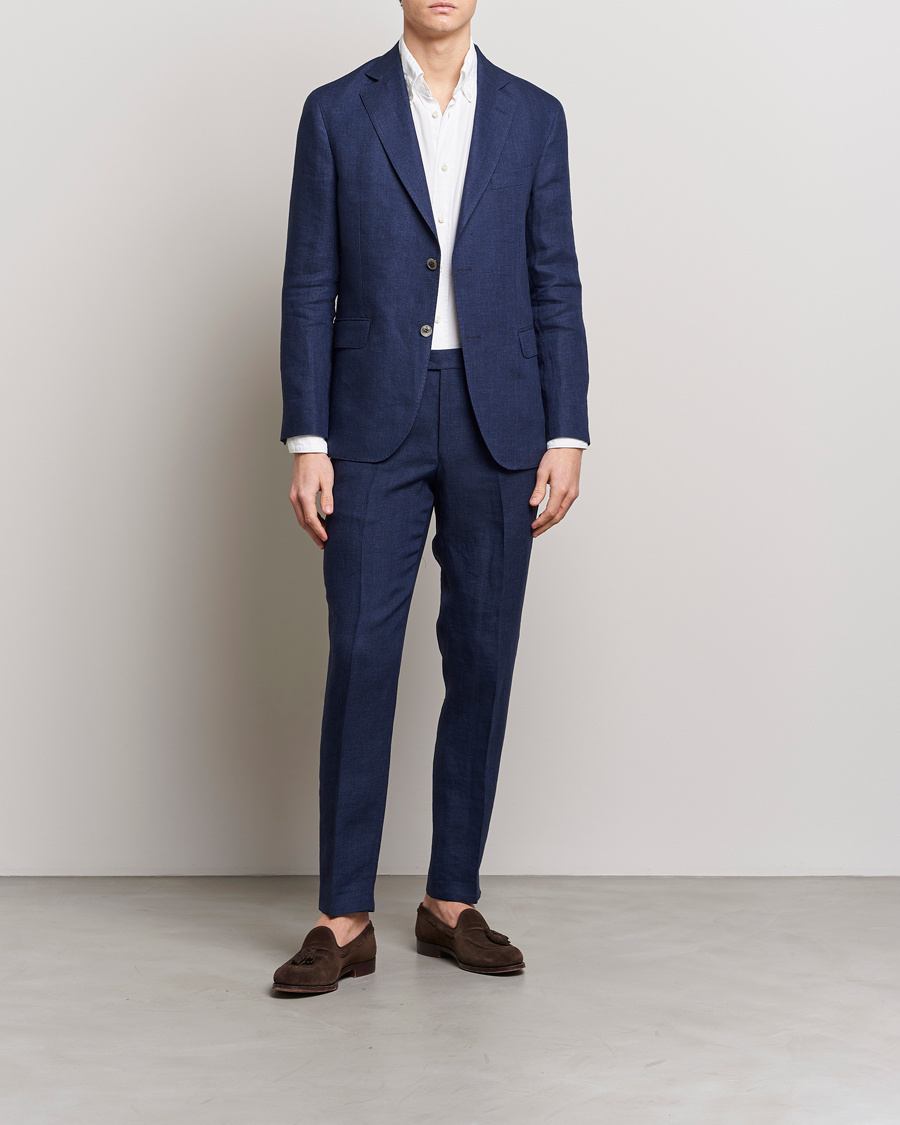 Homme | Pantalons | Oscar Jacobson | Denz Linen Trousers Navy
