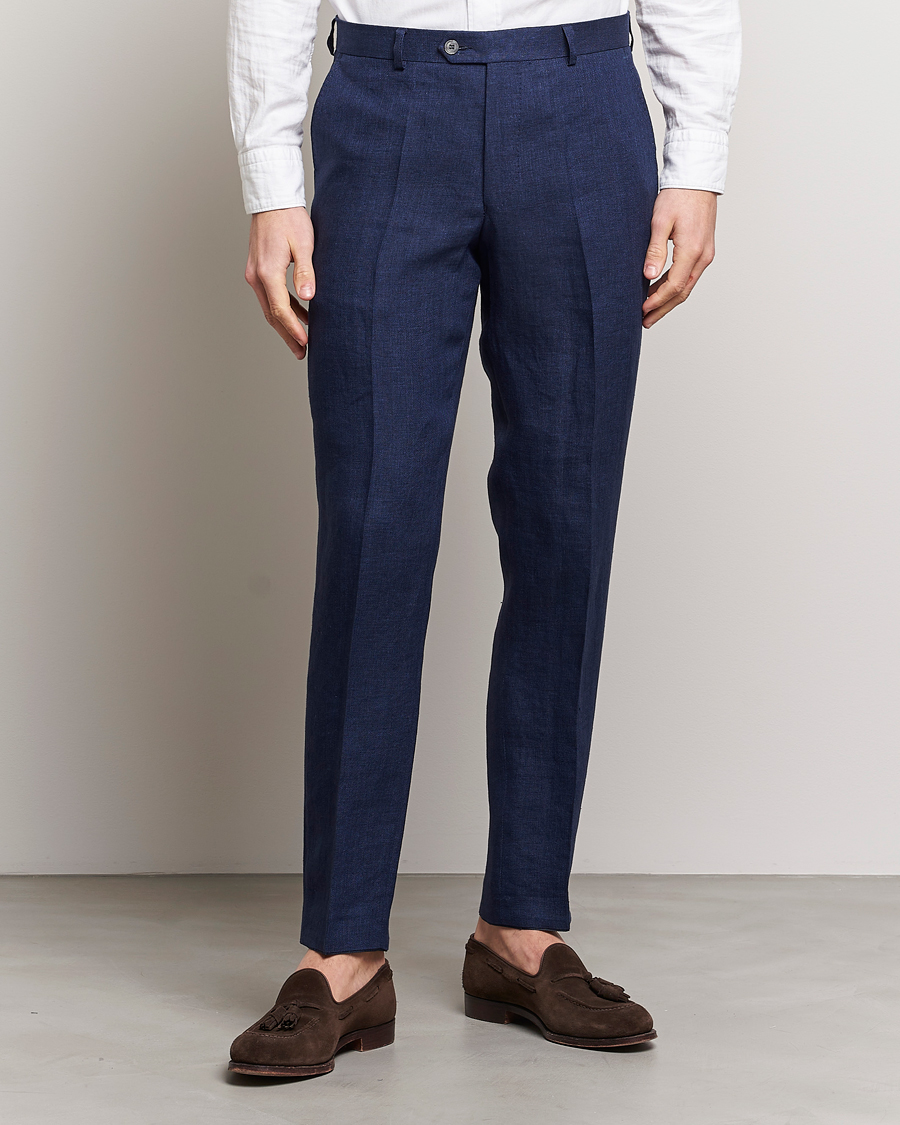 Homme | Pantalons | Oscar Jacobson | Denz Linen Trousers Navy