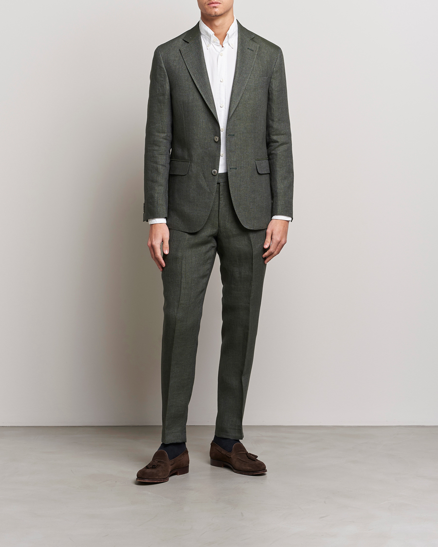 Homme | Pantalons | Oscar Jacobson | Denz Linen Trousers Green
