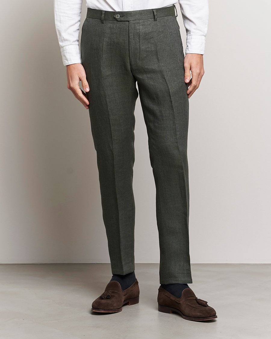 Homme | Pantalons | Oscar Jacobson | Denz Linen Trousers Green
