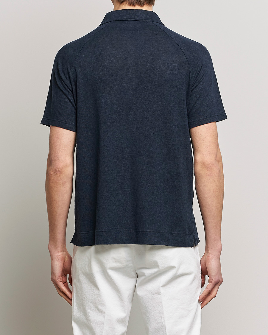Homme | Polos | Oscar Jacobson | Albin Short Sleeve Linen Polo Navy