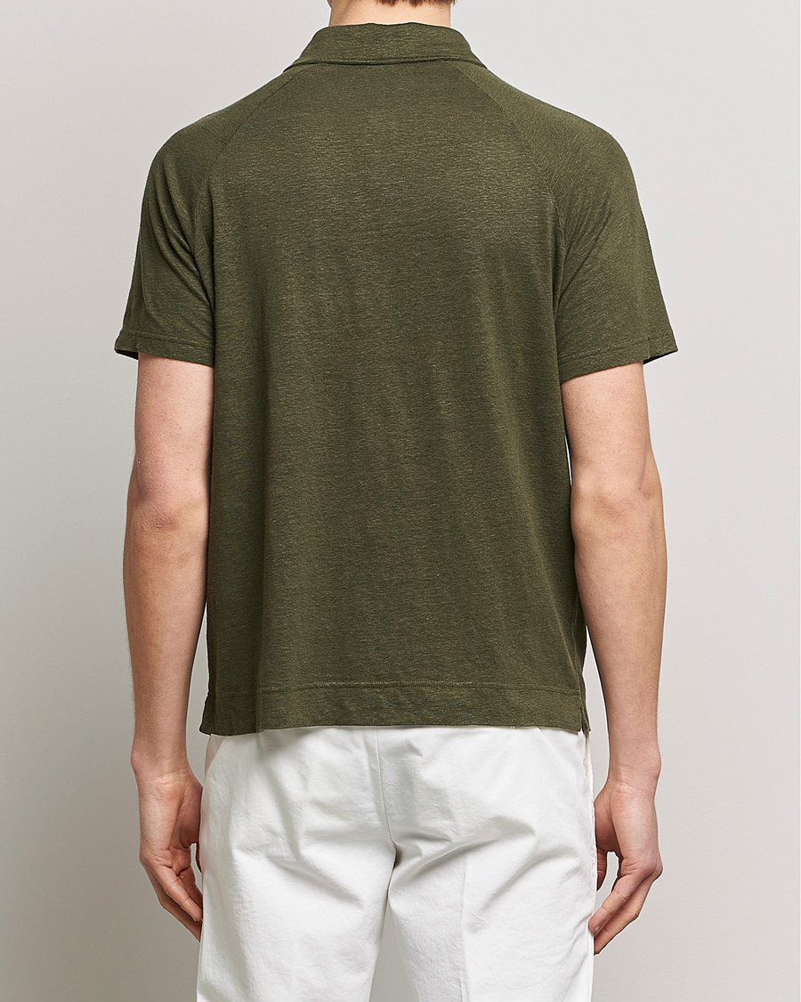 Homme | Polos | Oscar Jacobson | Albin Short Sleeve Linen Polo Olive