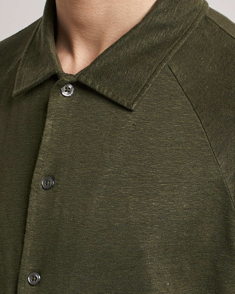 Homme | Polos | Oscar Jacobson | Albin Short Sleeve Linen Polo Olive