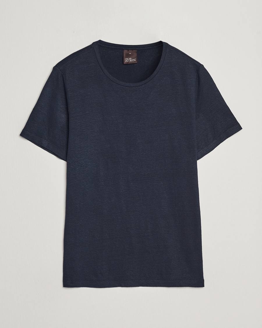 Homme | T-shirts | Oscar Jacobson | Kyran Linen T-Shirt Navy