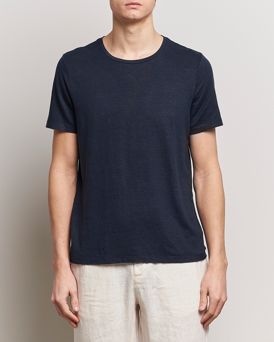 Homme | T-shirts À Manches Courtes | Oscar Jacobson | Kyran Linen T-Shirt Navy