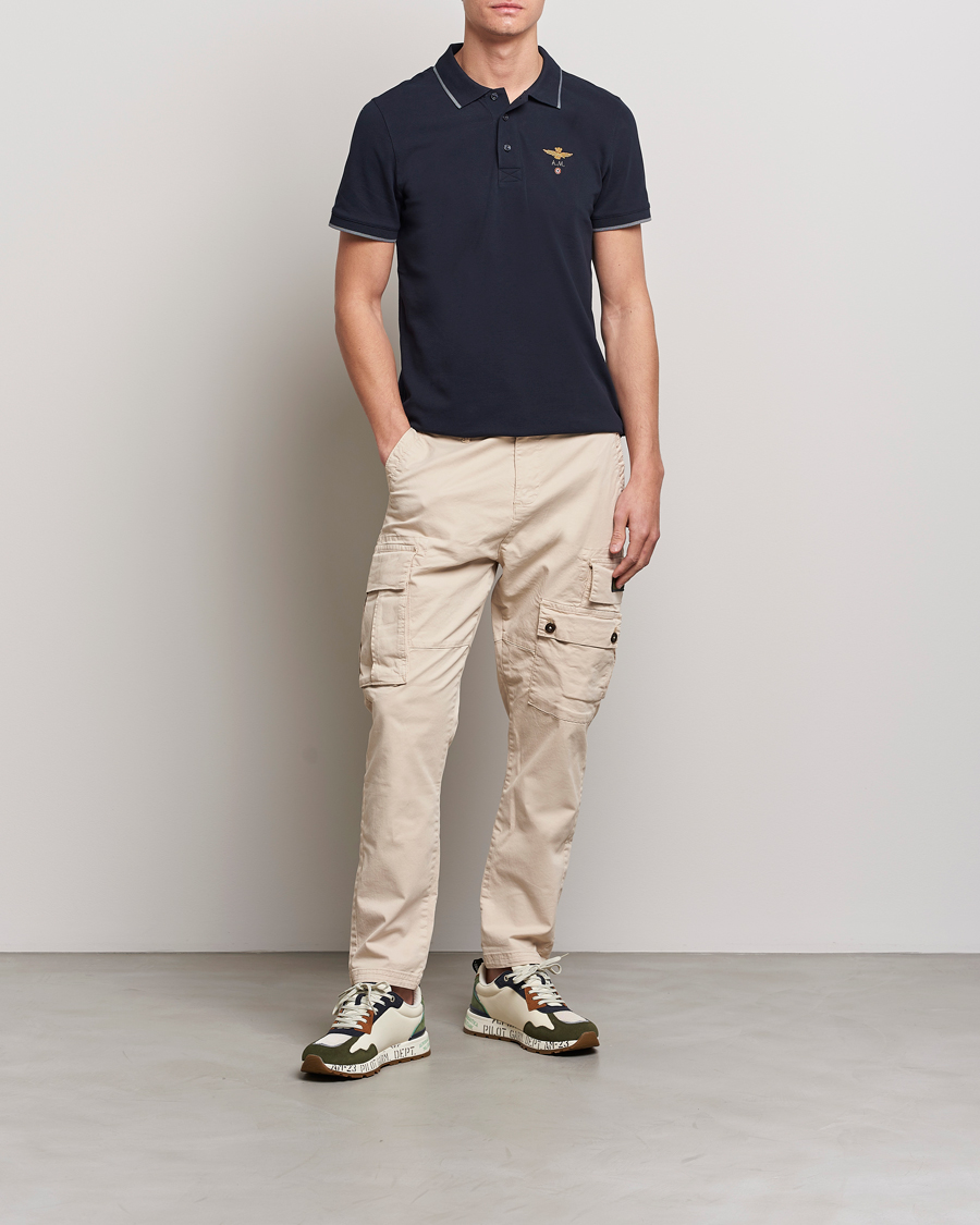 Homme | Polos | Aeronautica Militare | Garment Dyed Cotton Polo Navy