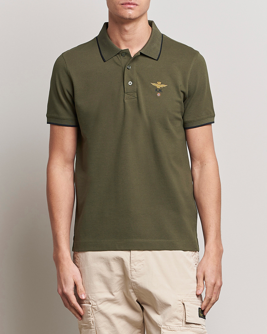 Homme |  | Aeronautica Militare | Garment Dyed Cotton Polo Green